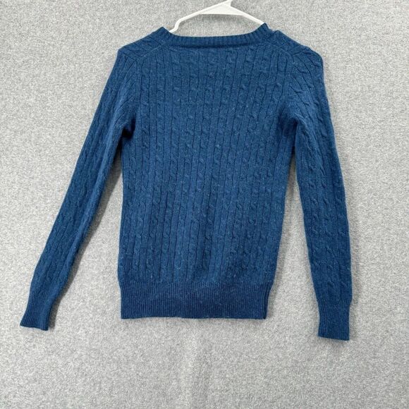 J Crew Sweater Womens PS Petite Small Wool Blend Blue Cable Knit V-Neck Long Slv - Picture 9 of 12